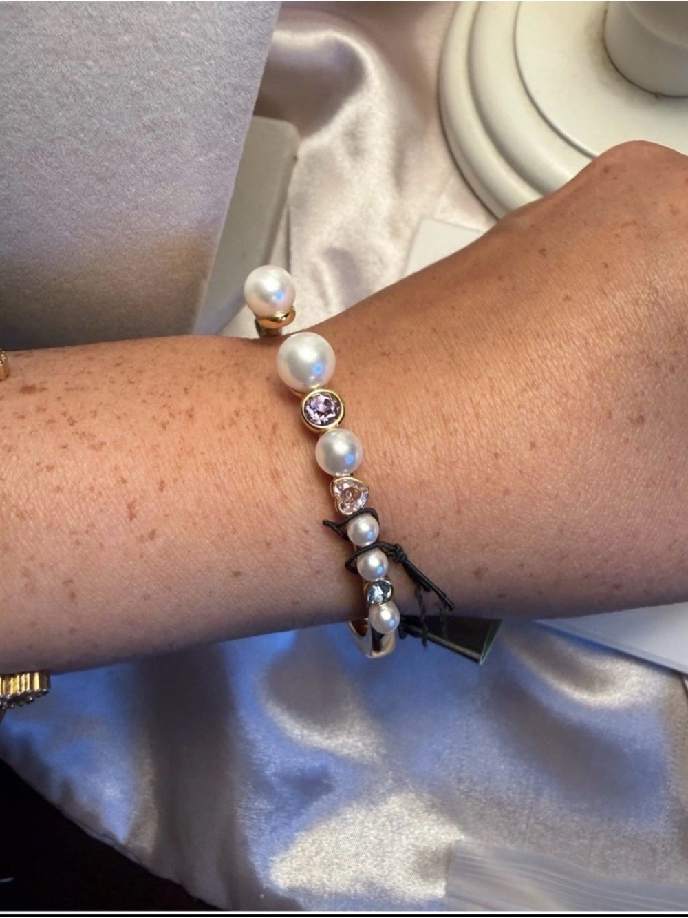 kate spade Gold Pearl Bracelet with Pink and Clear Stones